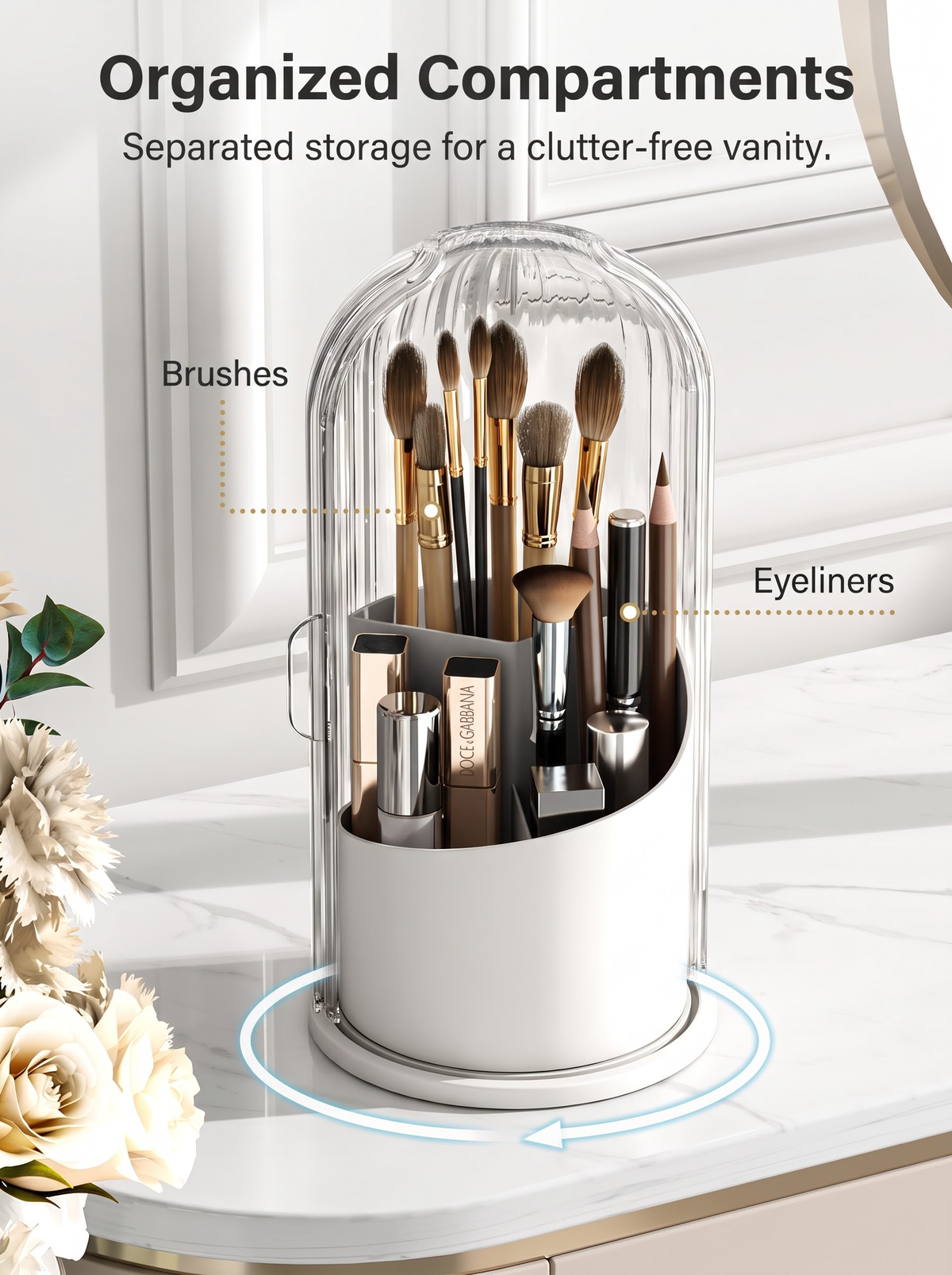Keep Brushes Dust‑Free! Multi‑Compartment Rotating Makeup Holder