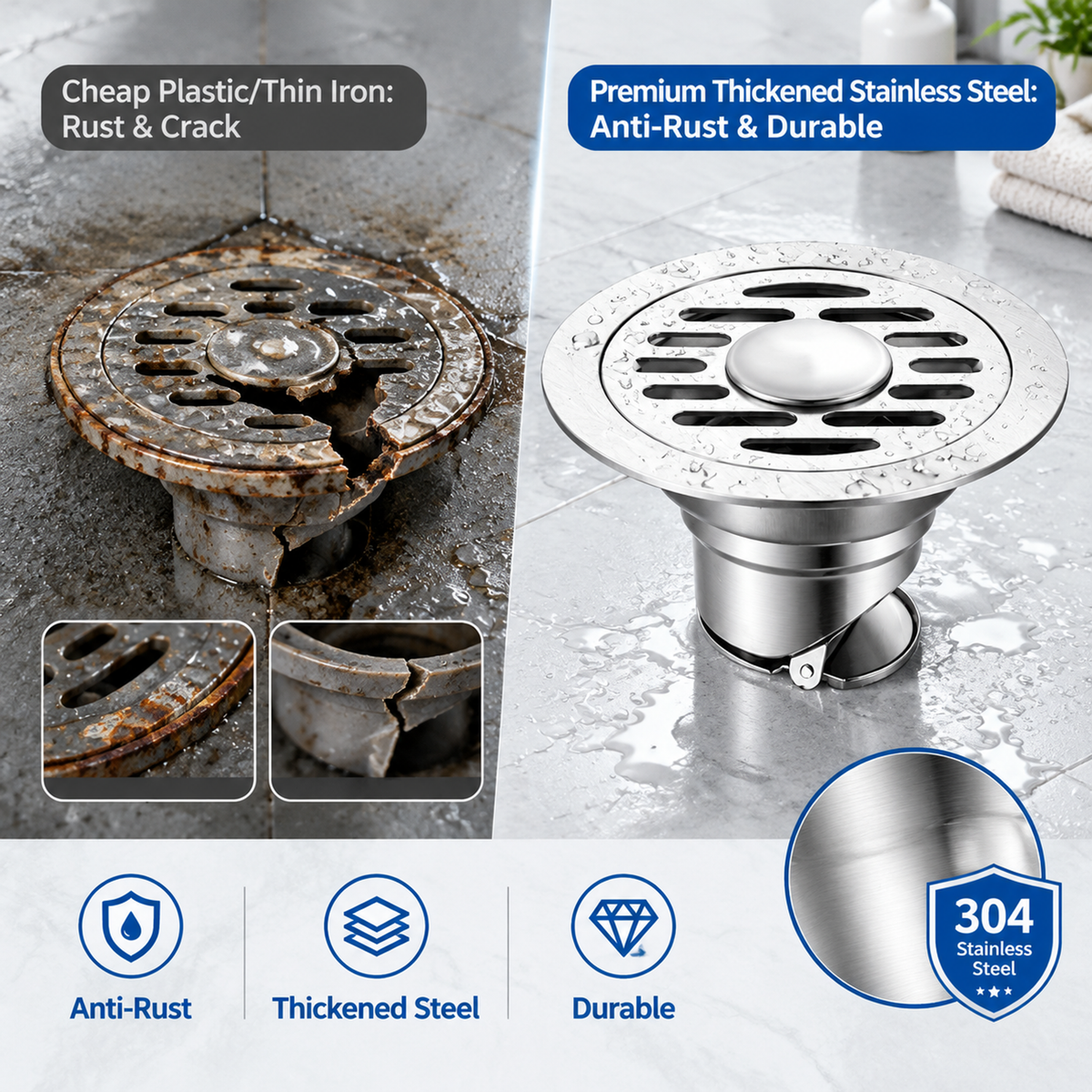 💥50% OFF 🛁Thickened Stainless Steel Anti-Odor & Anti-Pest Floor Drain
