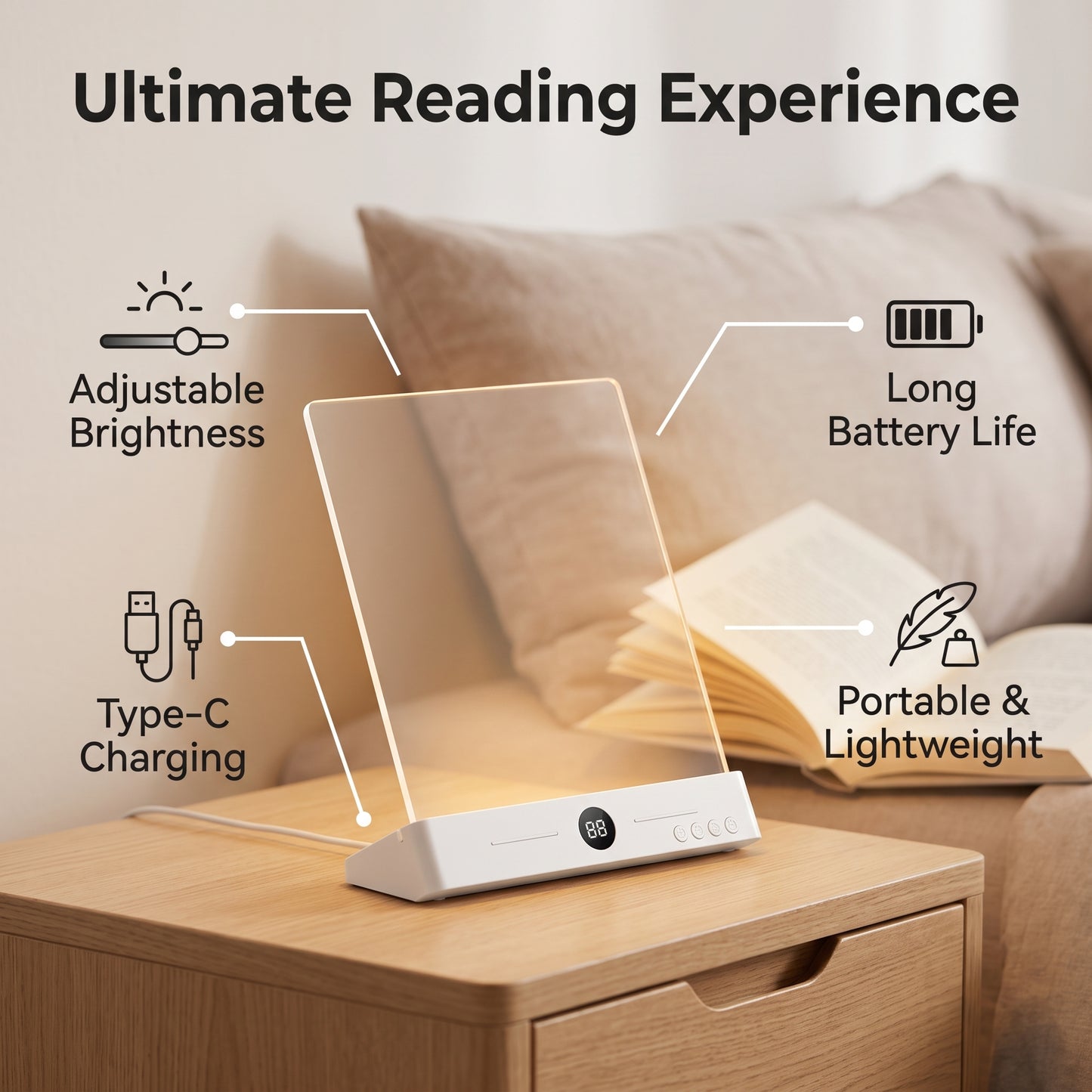 📖 Rechargeable LED Book Light – 3 Color Modes, Timer & Eye-Caring Reading