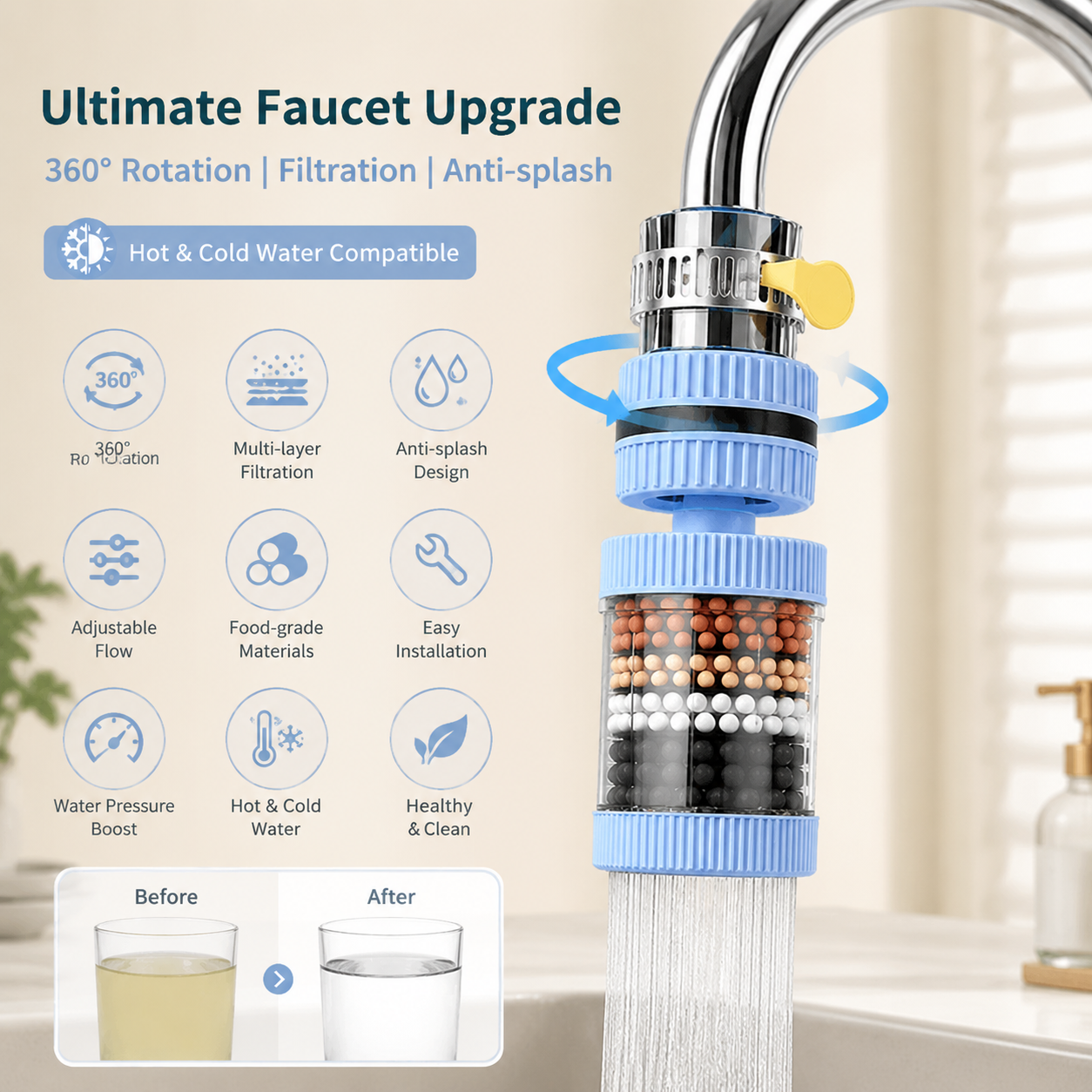 💧High-Efficiency Faucet Water Filter – Cleaner, Fresher Water Straight from Your Tap