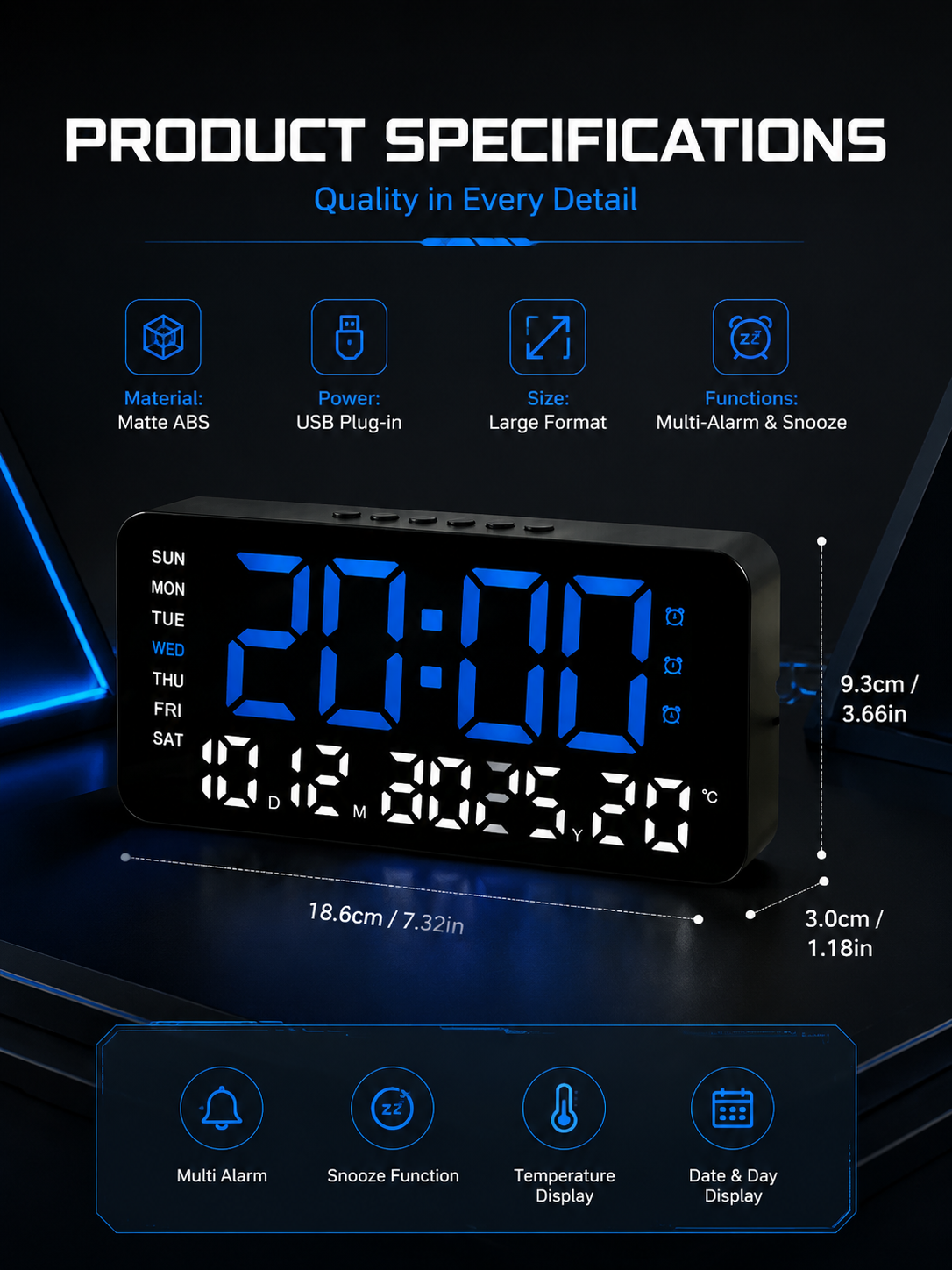 Multifunctional Digital Alarm Clock for Home & Office