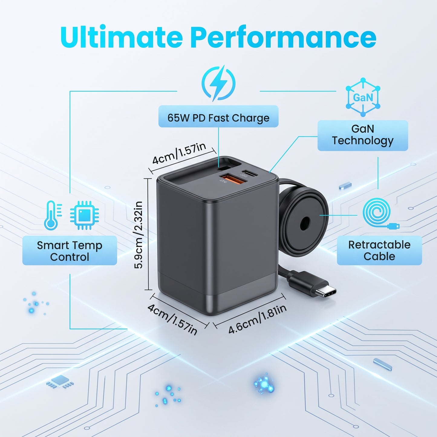 ⚡65W 3-in-1 Fast Charger with Retractable Cable – Charge Your Phone, Tablet & Laptop at the Same Time