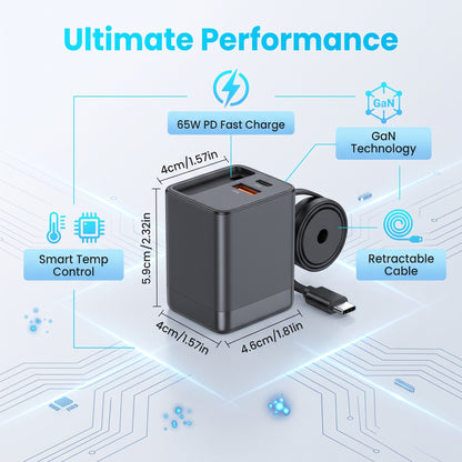 ⚡65W 3-in-1 Fast Charger with Retractable Cable – Charge Your Phone, Tablet & Laptop at the Same Time