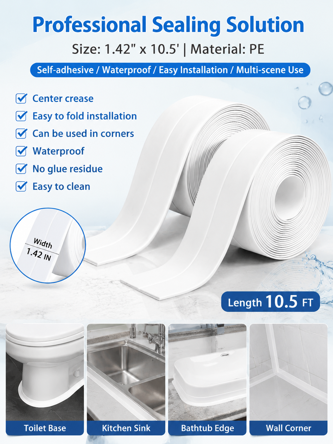 ✨Waterproof Caulk Tape Fills Ugly Gaps in Minutes and Makes Your Kitchen & Bathroom Look Clean Like Brand New.