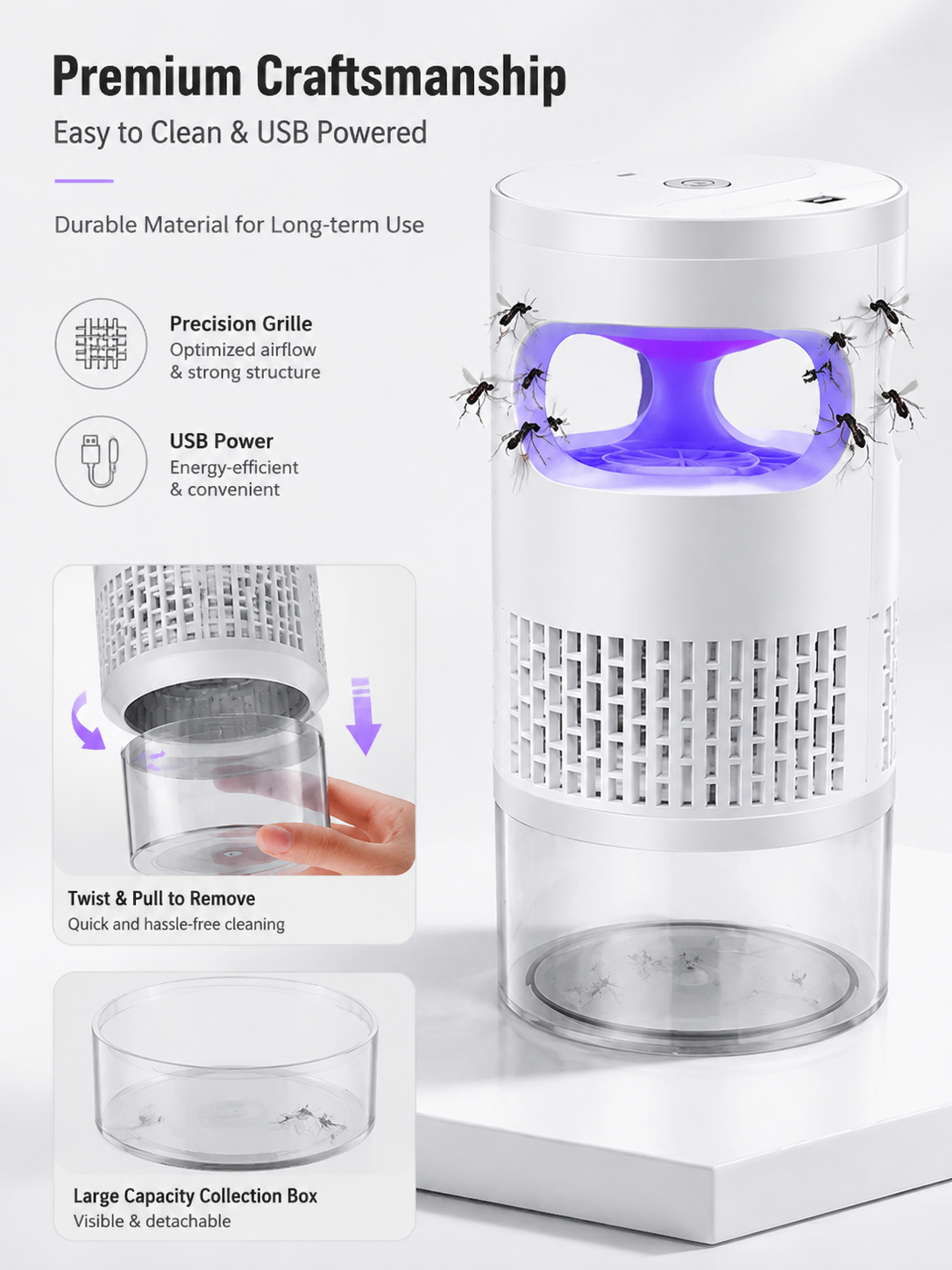🦟 50% OFF NOW!🔇 Indoor LED Bug Zapper – Bionic UV Light Trap & Night Light – Quiet & Safe for Bedroom – Chemical-Free Mosquito Killer 💡