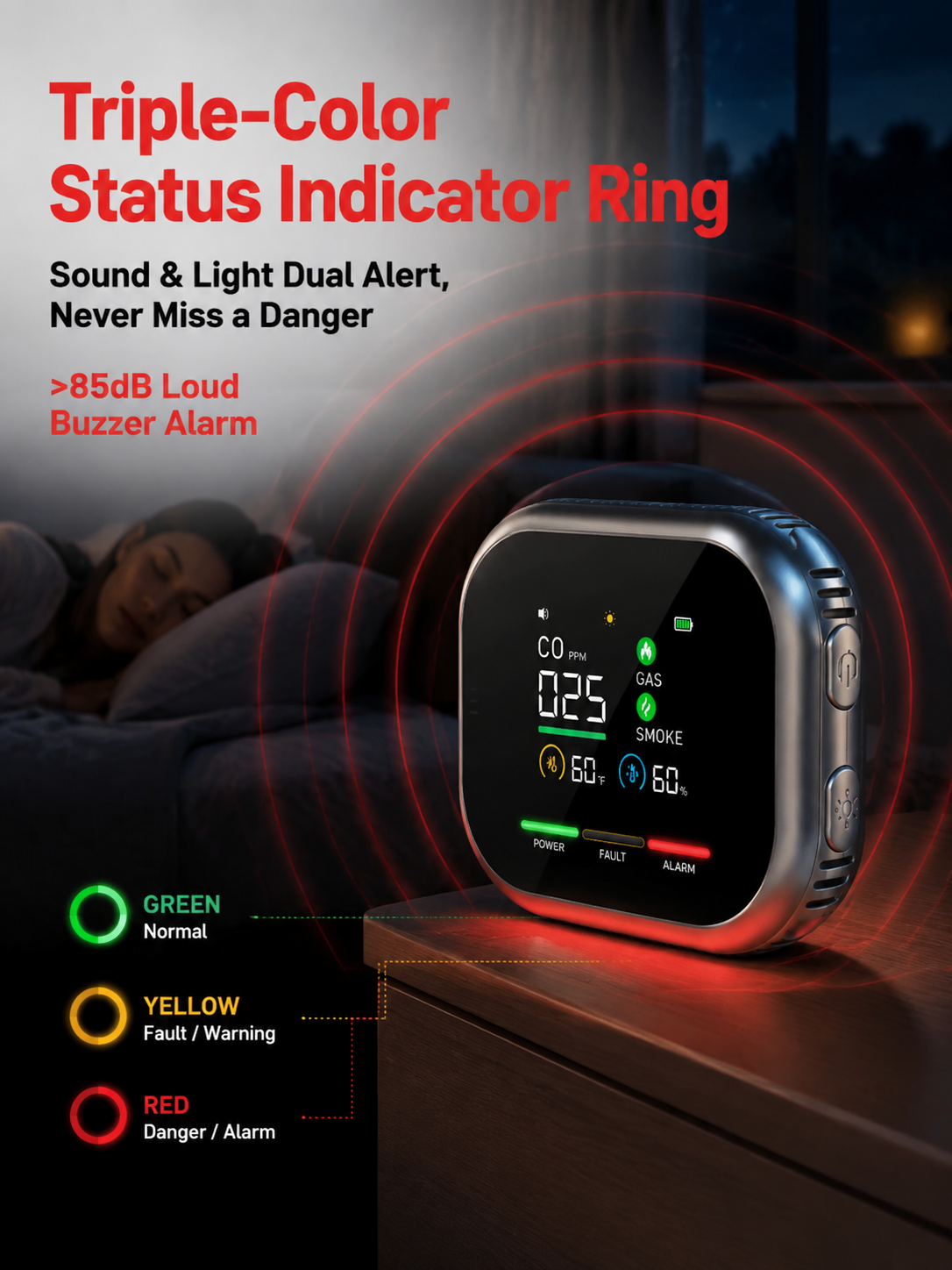 ⚠️6-in-1 Composite CO Detector，Suitable for home and RV safety