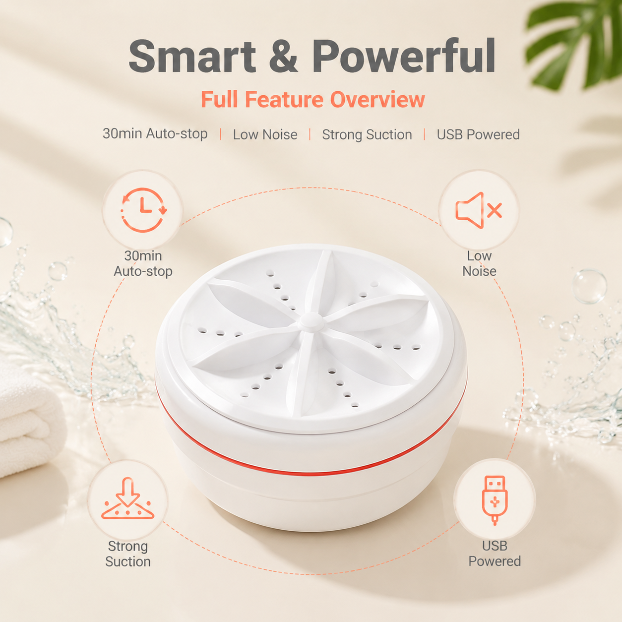 🧺 Imported Portable Ultrasonic Washing Machine with Powerful Turbine Cleaning