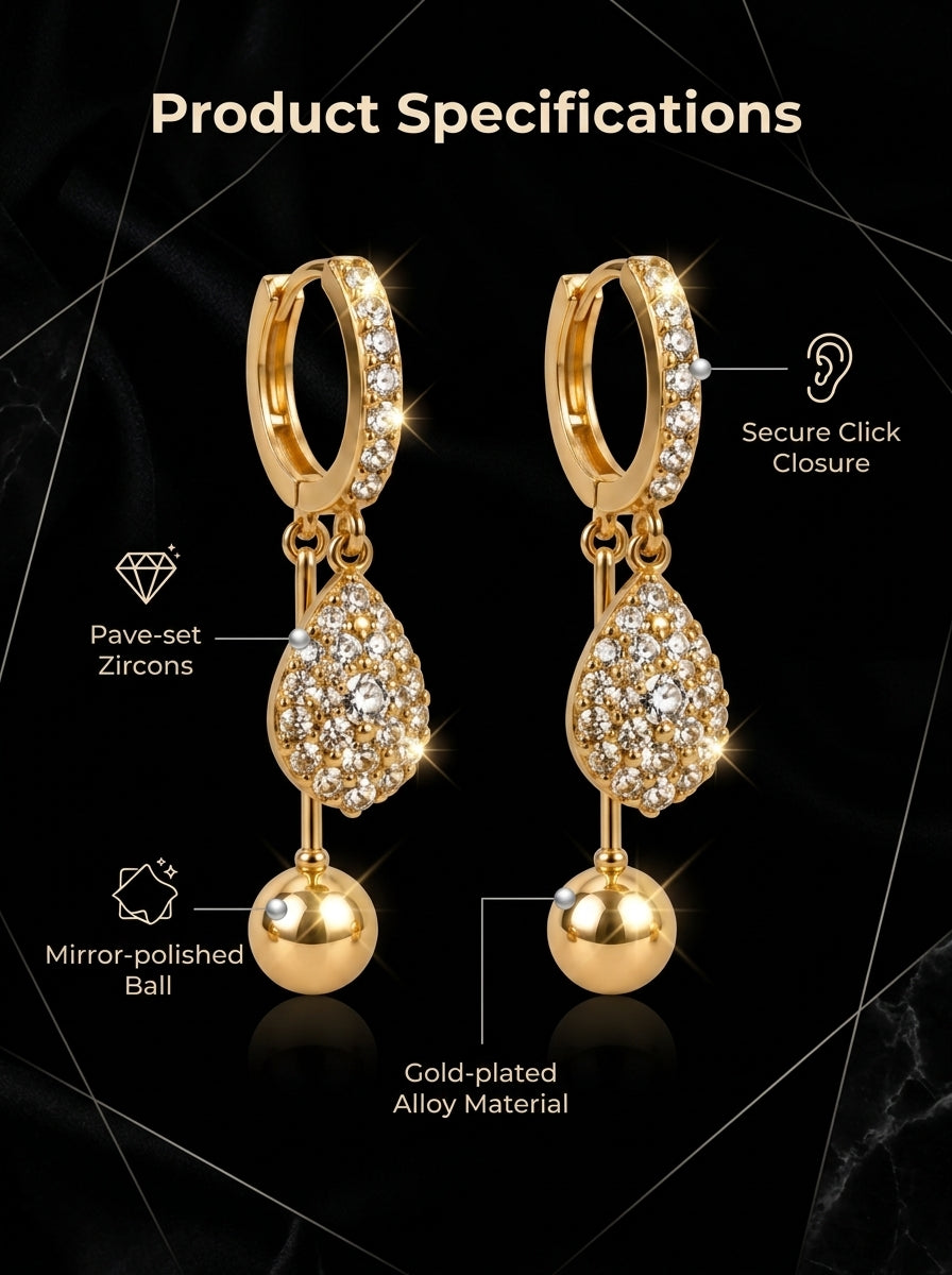 Women’s Gold Tone Pavé Crystal Teardrop Ball Drop Hoop Earrings