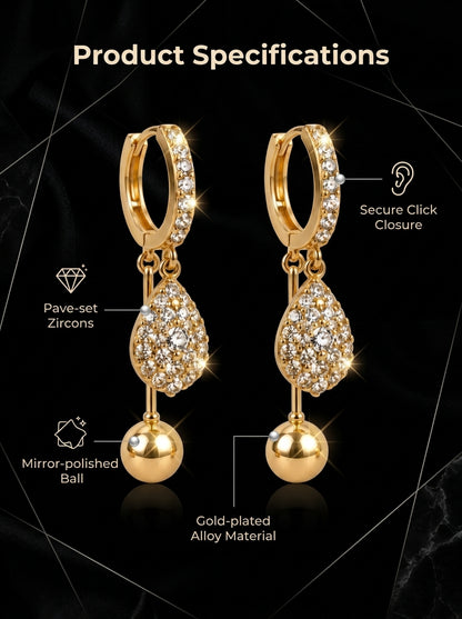 Women’s Gold Tone Pavé Crystal Teardrop Ball Drop Hoop Earrings