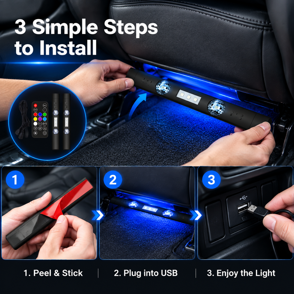 💥50% OFF 🚗💡Multicolor Sound-Activated Car Interior Ambient Lights