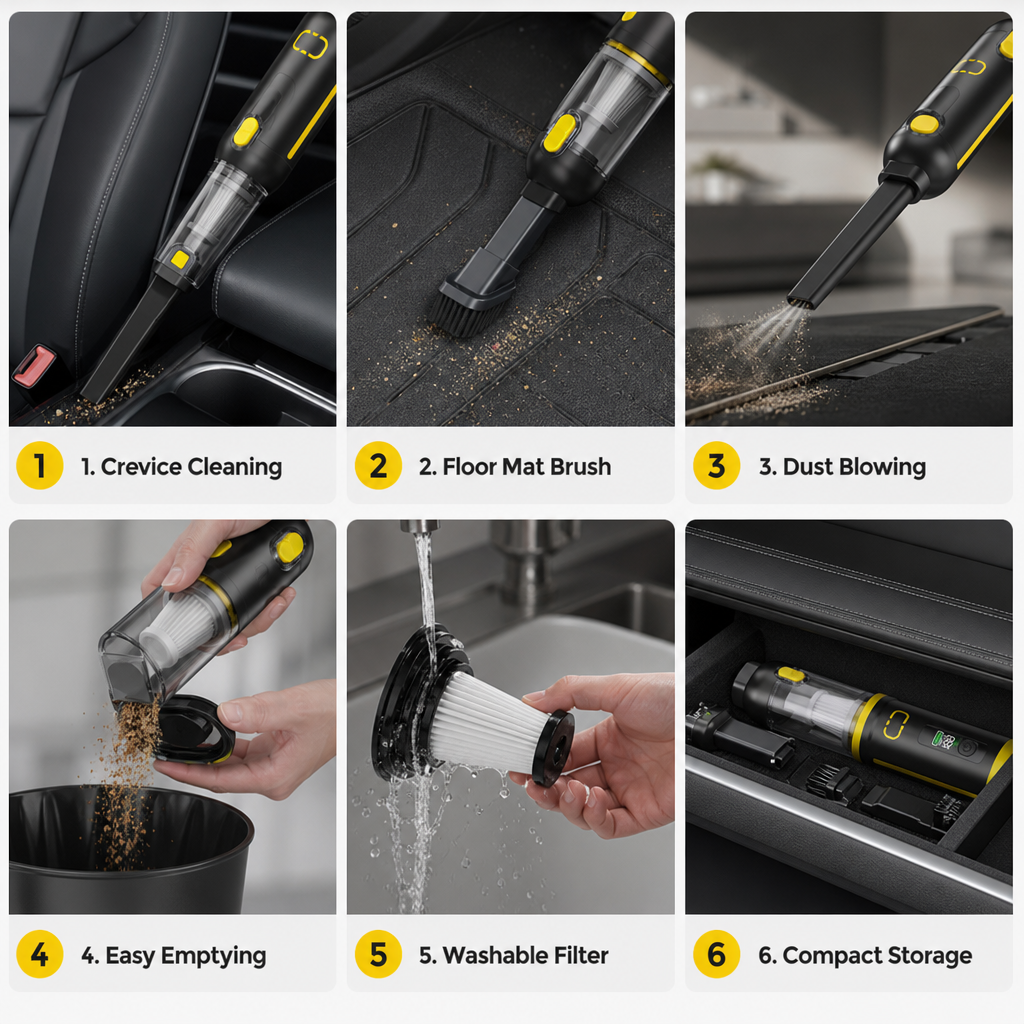 🥳2026 HOT SALE 50% OFF!🥳💞50K+ SOLD! 🚗💨  Portable Handheld Car Vacuum – Includes a variety of interchangeable nozzles🛡️✅