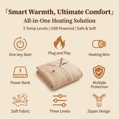 🔥 Free Shipping,Last Day 50% Off!🔥Portable USB Electric Heated Blanket Perfect for Outdoors or the Office. Use as a Single-Person Throw, Wrap, or Lap Blanket.