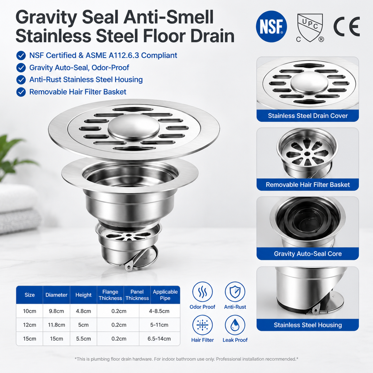 💥50% OFF 🛁Thickened Stainless Steel Anti-Odor & Anti-Pest Floor Drain
