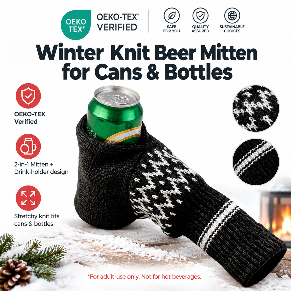 💥50% OFF 🧤Knitted Striped Thermal Beer Glove