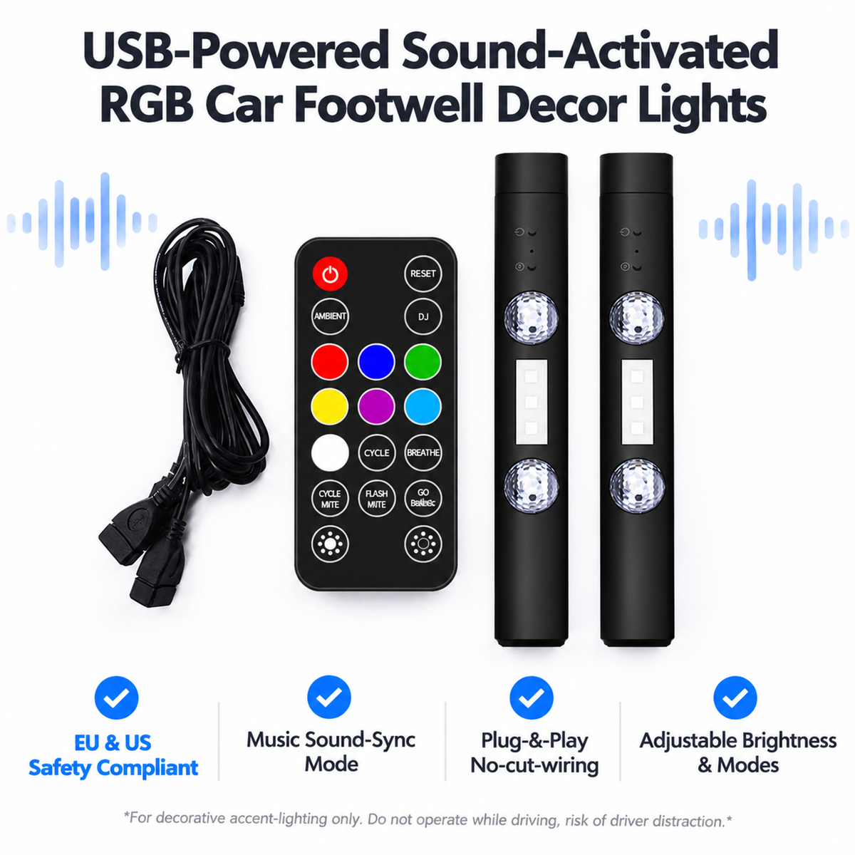 💥50% OFF 🚗💡Multicolor Sound-Activated Car Interior Ambient Lights