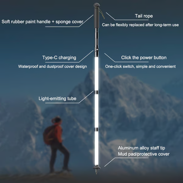 Luminous Tactical Trekking Poles – LED Lightweight Foldable Hiking Sticks