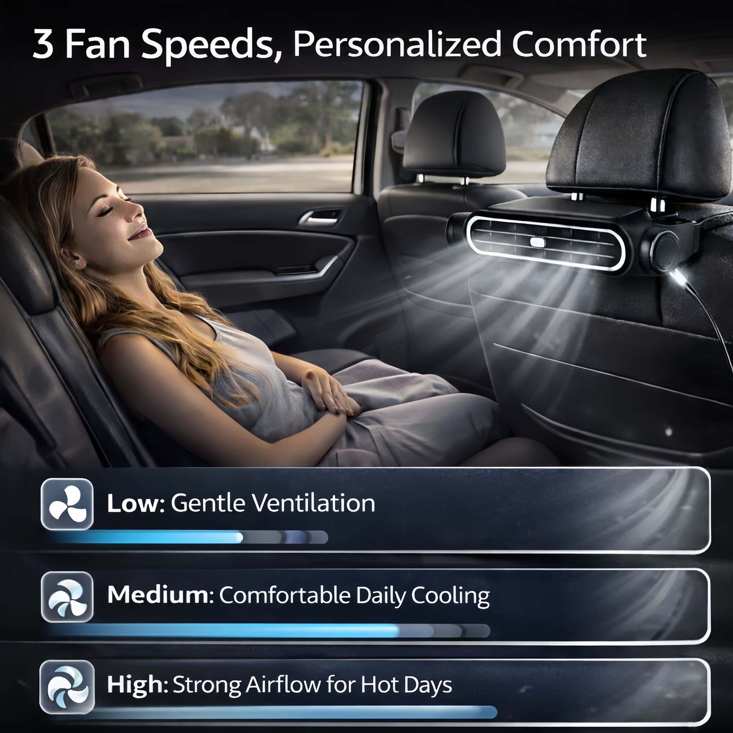 🔥 Wireless Universal Car Seat Cooling Fan for Front & Back Seats, Heat Relief Air Ventilation Cushion Fan Stop Sweaty Sticky Backs on Hot Summer Drives