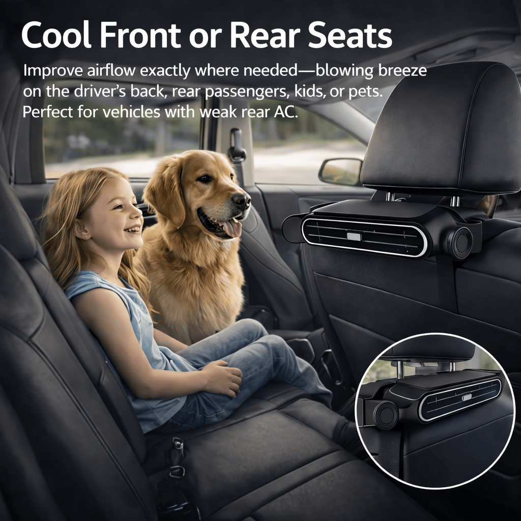 🔥 Wireless Universal Car Seat Cooling Fan for Front & Back Seats, Heat Relief Air Ventilation Cushion Fan Stop Sweaty Sticky Backs on Hot Summer Drives