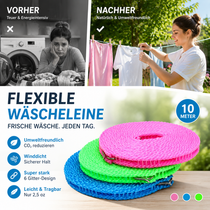 🔥Rutschfeste Wäscheleine – Langlebig & UV-beständig – Perfekt für Balkon, Garten oder Waschküche – hält Kleidung sicher an Ort und Stelle ☀️