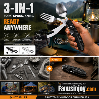 🏕️Must-have for outdoor trips 🍴🥄3-In-1 Outdoor Folding Multifunctional Tableware