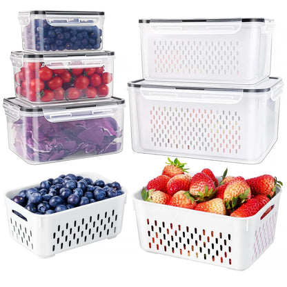🔥50% OFF⚡️3 Pack Stackable Fridge Organizers with Removable Colander