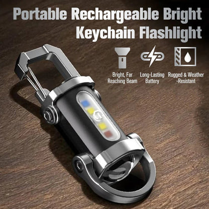 Portable Rechargeable High Brightness Keychain Flashlight, Waterproof Mini LED Emergency Torch for Outdoor Camping Night Walking