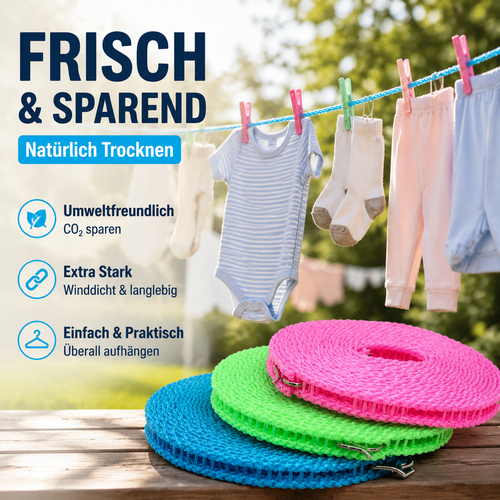 🔥Rutschfeste Wäscheleine – Langlebig & UV-beständig – Perfekt für Balkon, Garten oder Waschküche – hält Kleidung sicher an Ort und Stelle ☀️