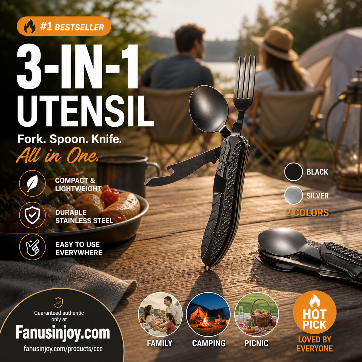 🏕️Must-have for outdoor trips 🍴🥄3-In-1 Outdoor Folding Multifunctional Tableware