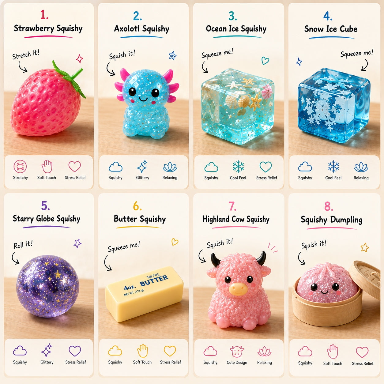 Hot sale🔥8-Piece Mystery Squishy Box — Ultimate Malt Sugar Stress Relief Sensory Bundle