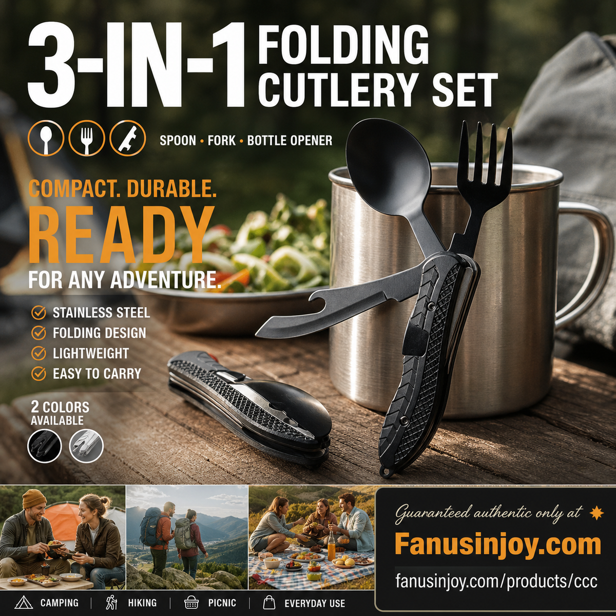 🏕️Must-have for outdoor trips 🍴🥄3-In-1 Outdoor Folding Multifunctional Tableware