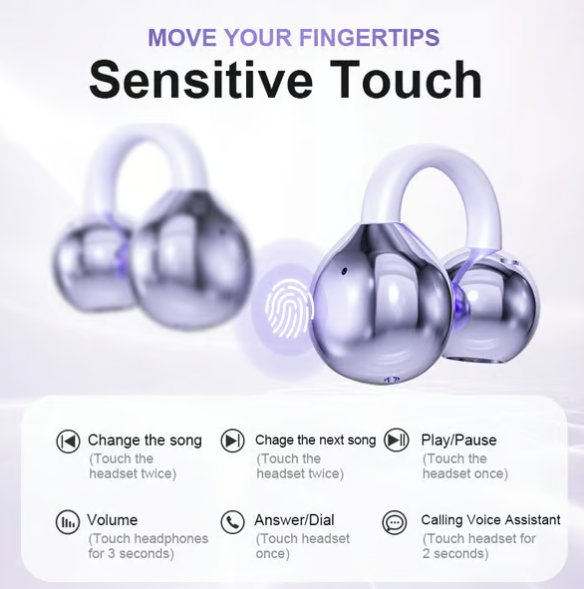 Lightweight Open Ear Clip Wireless Bluetooth Headphones Sweatproof Stable Fit For Running Daily Use