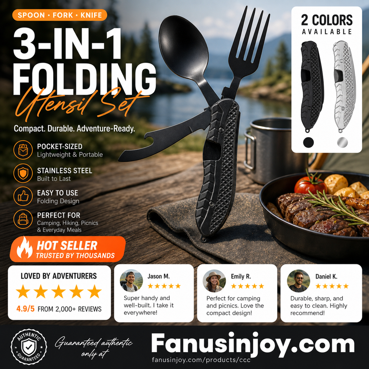 🏕️Must-have for outdoor trips 🍴🥄3-In-1 Outdoor Folding Multifunctional Tableware