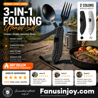 🏕️Must-have for outdoor trips 🍴🥄3-In-1 Outdoor Folding Multifunctional Tableware