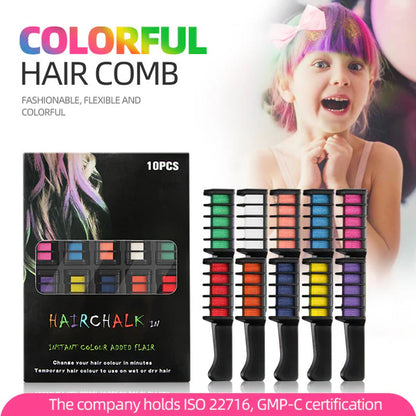 🚨Party Special 10 Color Temporary Hair Chalk Comb, Washable Disposable Vibrant Hair Dye Stick Amazon Supply For Halloween Cosplay Birthday