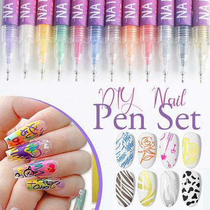 ✨🔥50% OFF! 12 Colors 0.5mm Fine Tip Nail Liner Pens – Easy DIY Nail Outline & Graffiti