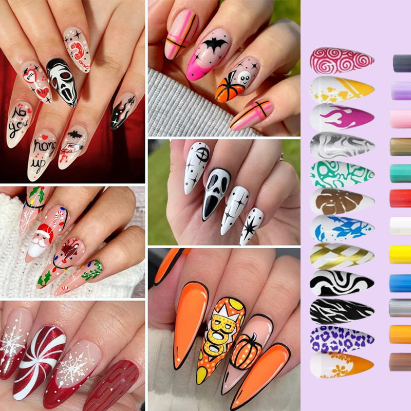 ✨🔥50% OFF! 12 Colors 0.5mm Fine Tip Nail Liner Pens – Easy DIY Nail Outline & Graffiti