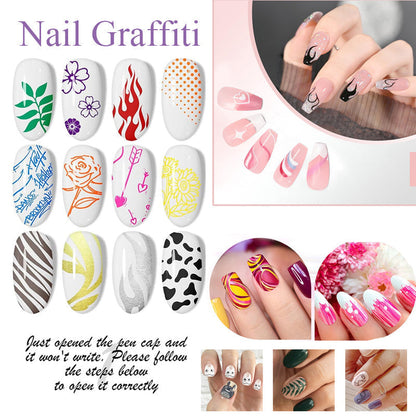 ✨🔥50% OFF! 12 Colors 0.5mm Fine Tip Nail Liner Pens – Easy DIY Nail Outline & Graffiti