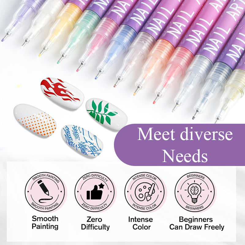 ✨🔥50% OFF! 12 Colors 0.5mm Fine Tip Nail Liner Pens – Easy DIY Nail Outline & Graffiti