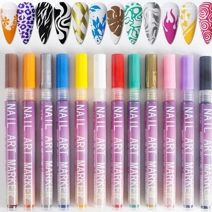 ✨🔥50% OFF! 12 Colors 0.5mm Fine Tip Nail Liner Pens – Easy DIY Nail Outline & Graffiti