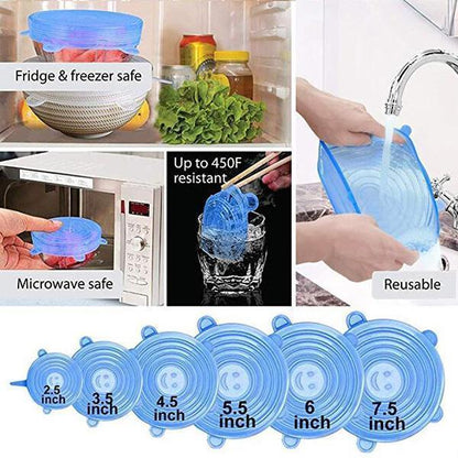 ❄️50% Discount，Buy one get one free!🥣 Reusable Silicone Food Storage Lids 6-Piece – Elastic Stretch Lids for Bowls, Fruit & Leftovers