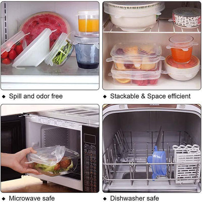 ❄️50% Discount，Buy one get one free!🥣 Reusable Silicone Food Storage Lids 6-Piece – Elastic Stretch Lids for Bowls, Fruit & Leftovers