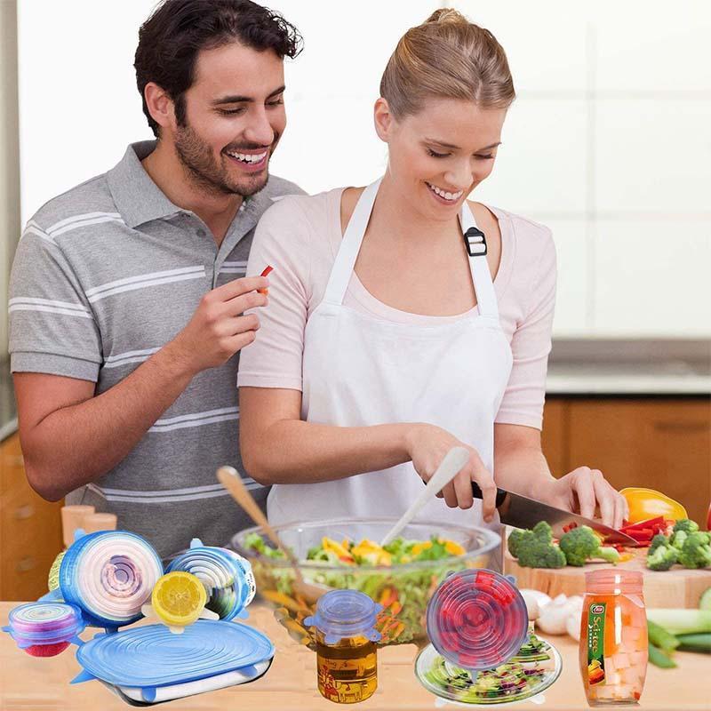 ❄️50% Discount，Buy one get one free!🥣 Reusable Silicone Food Storage Lids 6-Piece – Elastic Stretch Lids for Bowls, Fruit & Leftovers