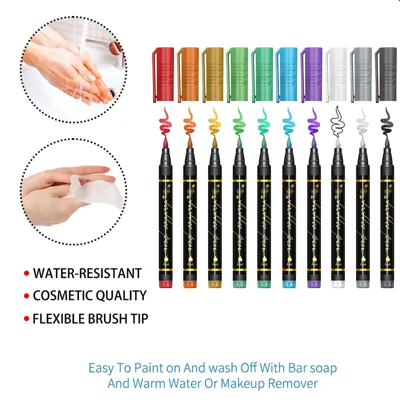 10-kleuren set tijdelijke tattoo markers