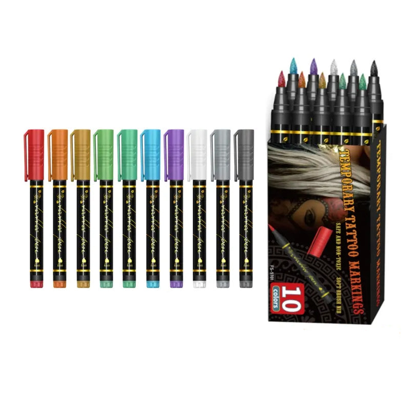 10-kleuren set tijdelijke tattoo markers