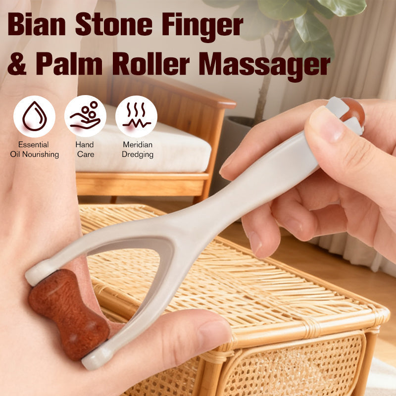 🔥Hot Sale🔥 Natural Bian Stone Hand Massage Roller Traditional Chinese Acupoint Therapy Tool