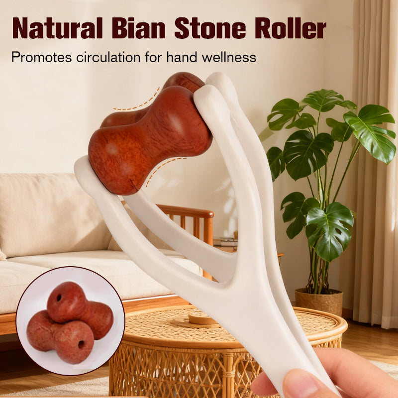 🔥Hot Sale🔥 Natural Bian Stone Hand Massage Roller Traditional Chinese Acupoint Therapy Tool