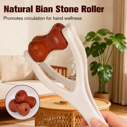 🔥Hot Sale🔥 Natural Bian Stone Hand Massage Roller Traditional Chinese Acupoint Therapy Tool
