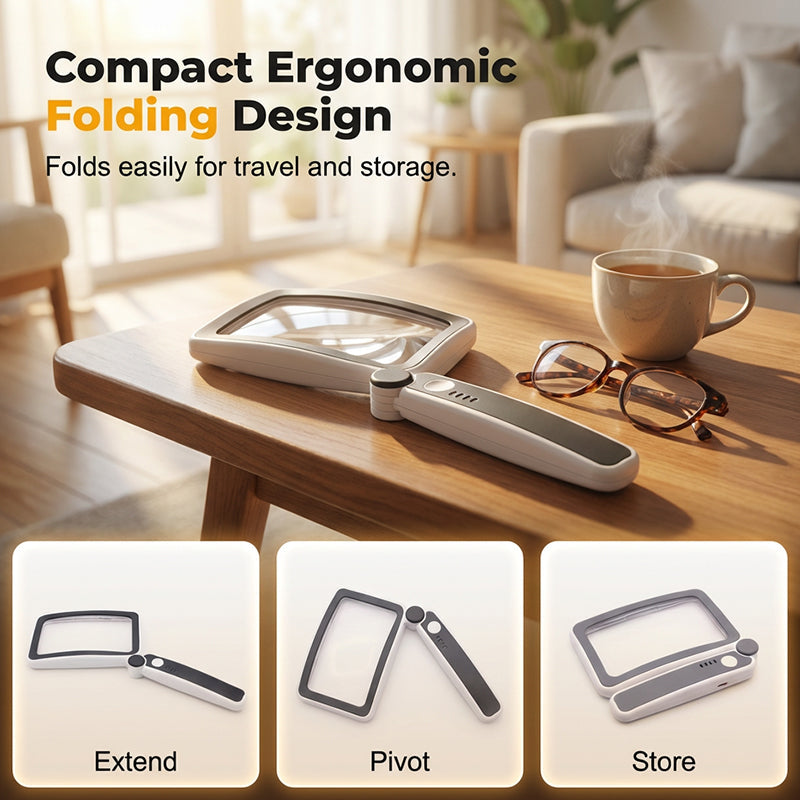 Pocket LED Magnifying Glass Folding Portable Lighted Magnifier for Reading Small Print Elderly