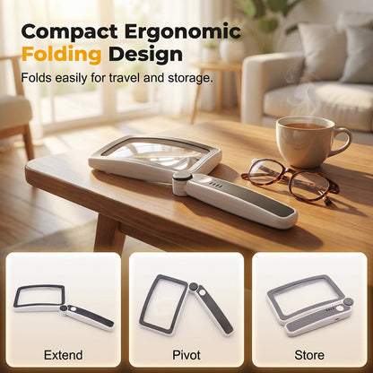 Pocket LED Magnifying Glass Folding Portable Lighted Magnifier for Reading Small Print Elderly