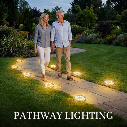 ☀️ 8-LED Solar Ground Lights for Outdoor Gardens – Waterproof Stainless Steel Pathway Disk Lights for Lawn, Patio & Walkway Decoration 🏡